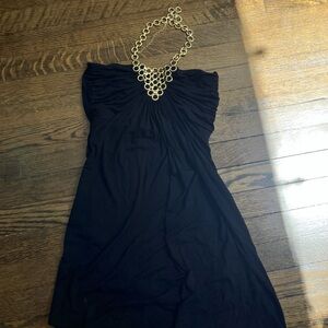 Sky Black Embellished Ruched Strapless Cocktail Dress